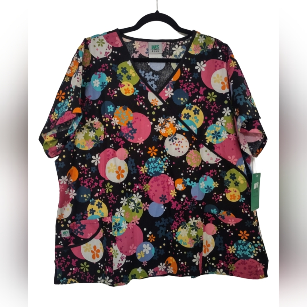 Colorful Floral Print Scrub Uniform Top 2x NWT